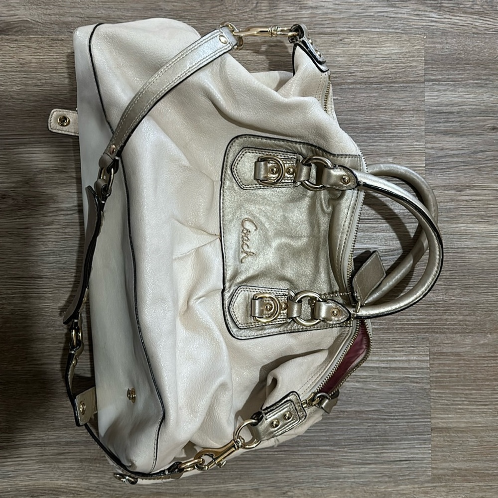 Coach gold and beige leather bag